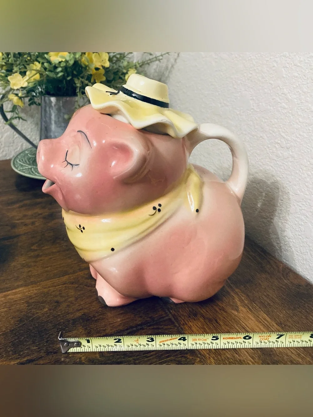 Adorable Vintage Mcm 50s Ceramic Kitschy Pig in Hat with Scarf Pitcher